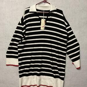 Dokotoo Sweater Womens XL Black White Striped Collared Knit Pullover Oversized